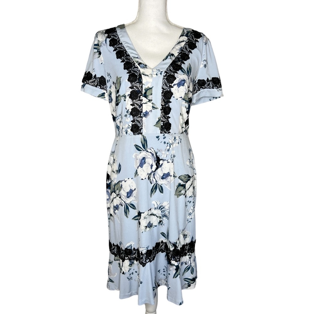 Karl Lagerfeld Easter Blue White Floral Black Race Midi Dress